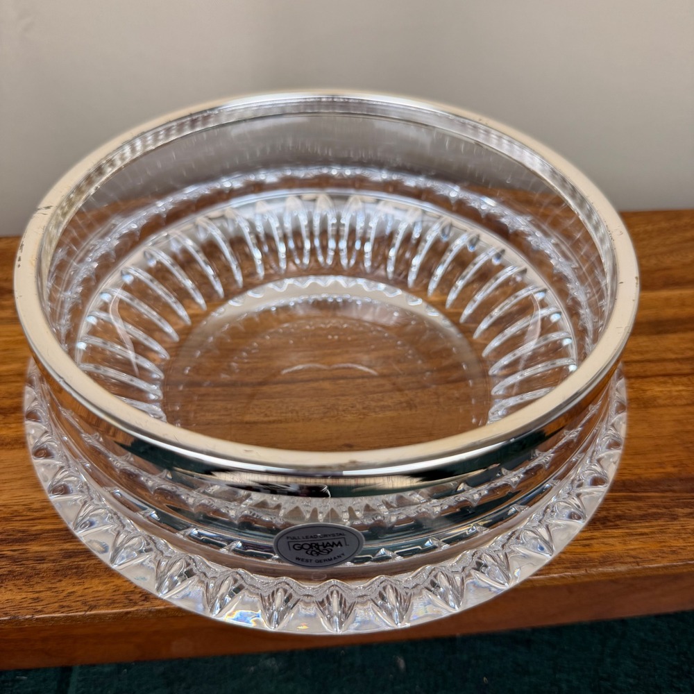 Gorham Lyric Collection Crystal Bowl Silver Plated West Germany Cut Glass 8.75in